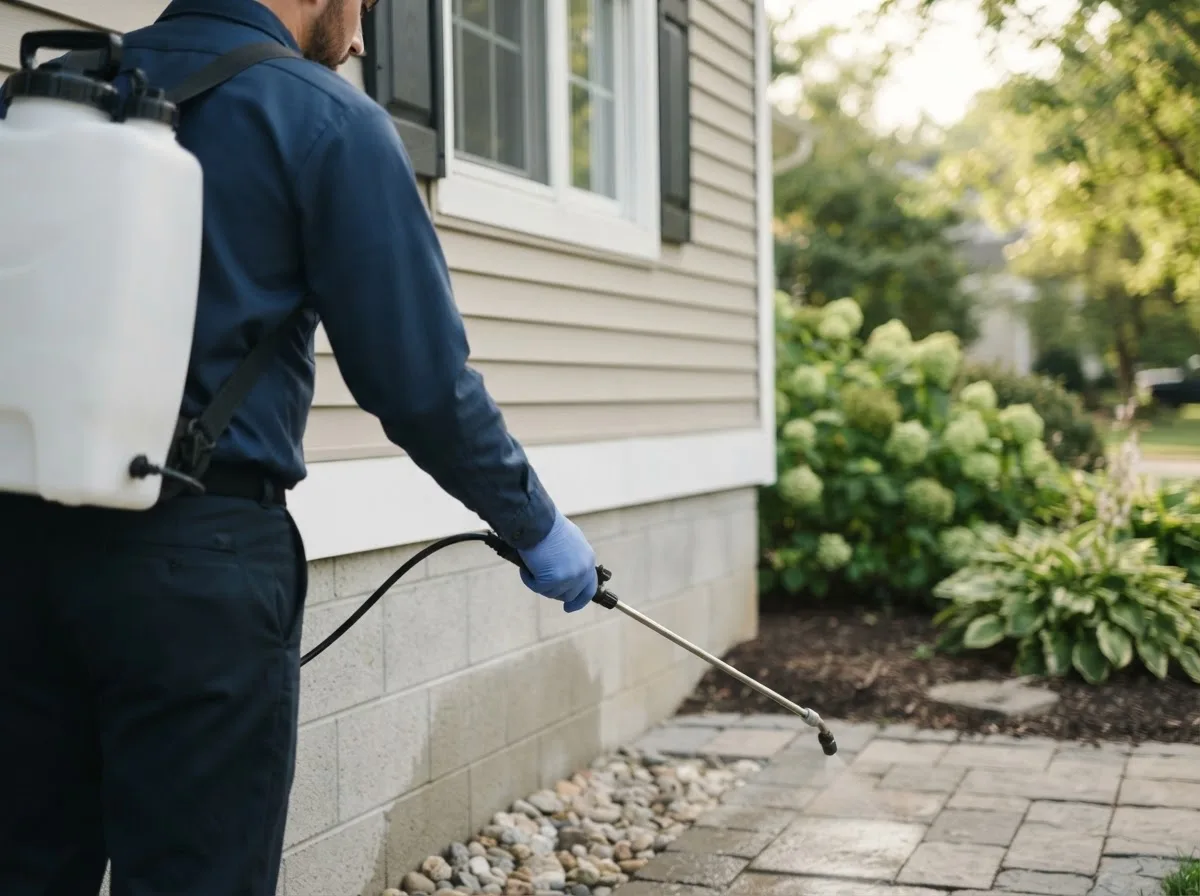 Pest control technician inspecting a home in Hale, MI